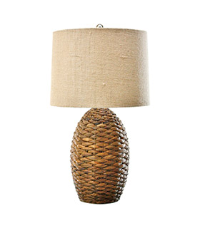 Rattan Lamp with Burlap Drum Shade